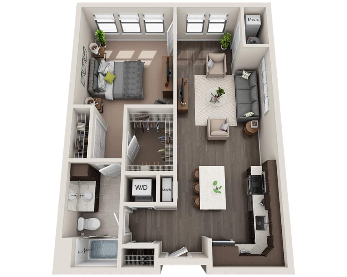 Floorplan diagram for One Bedroom A1F, showing 1 bedroom