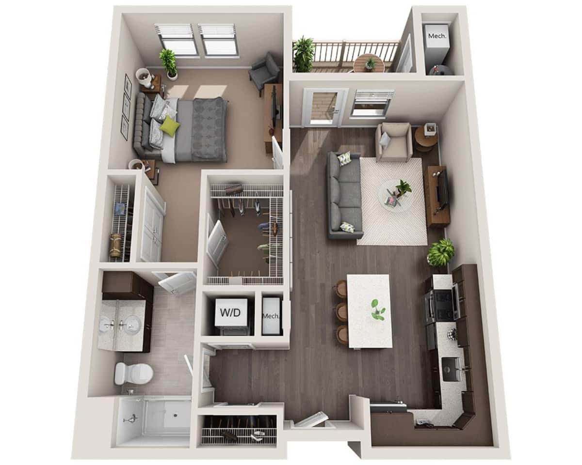 Floorplan diagram for One Bedroom A1G, showing 1 bedroom