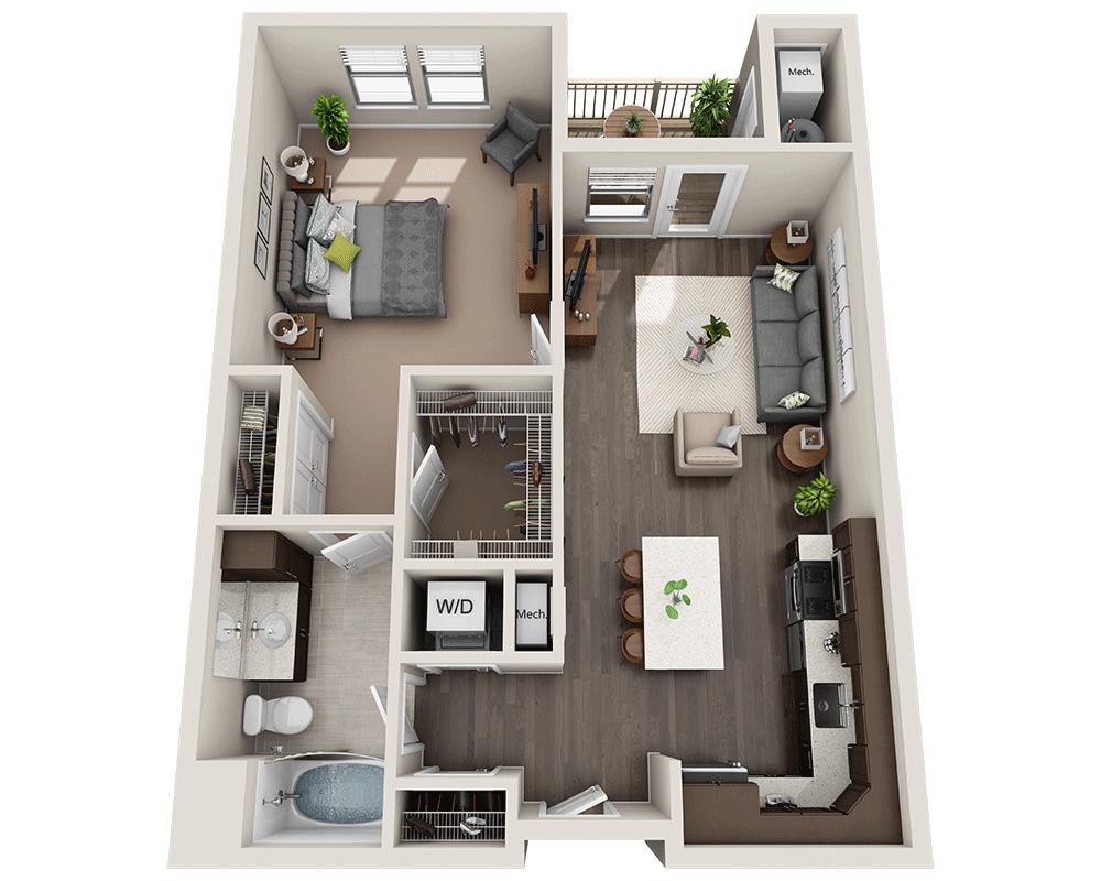 Floorplan diagram for A1H (1x1), showing 1 bedroom