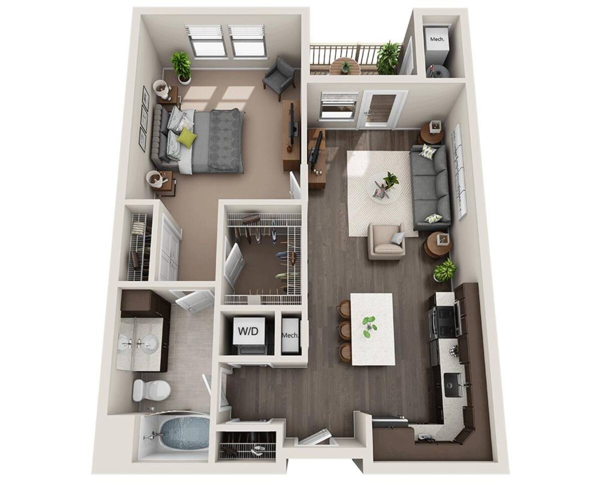 Floorplan diagram for One Bedroom A1H, showing 1 bedroom