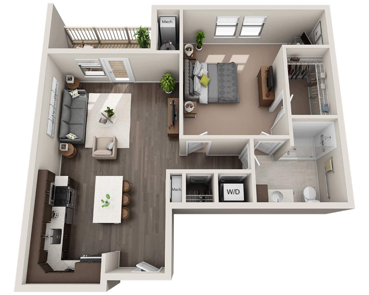 Floorplan diagram for One Bedroom A1I, showing 1 bedroom