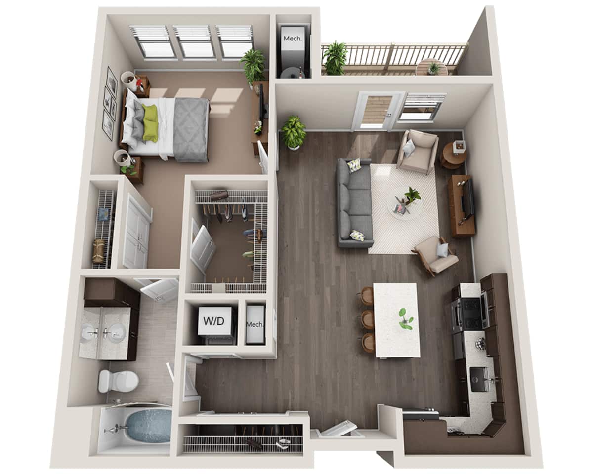 Floorplan diagram for One Bedroom A1J, showing 1 bedroom