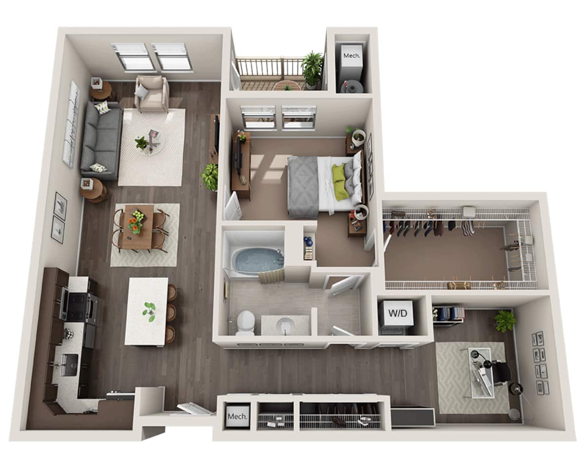 Floorplan diagram for One Bedroom with Den A1LD, showing 1 bedroom