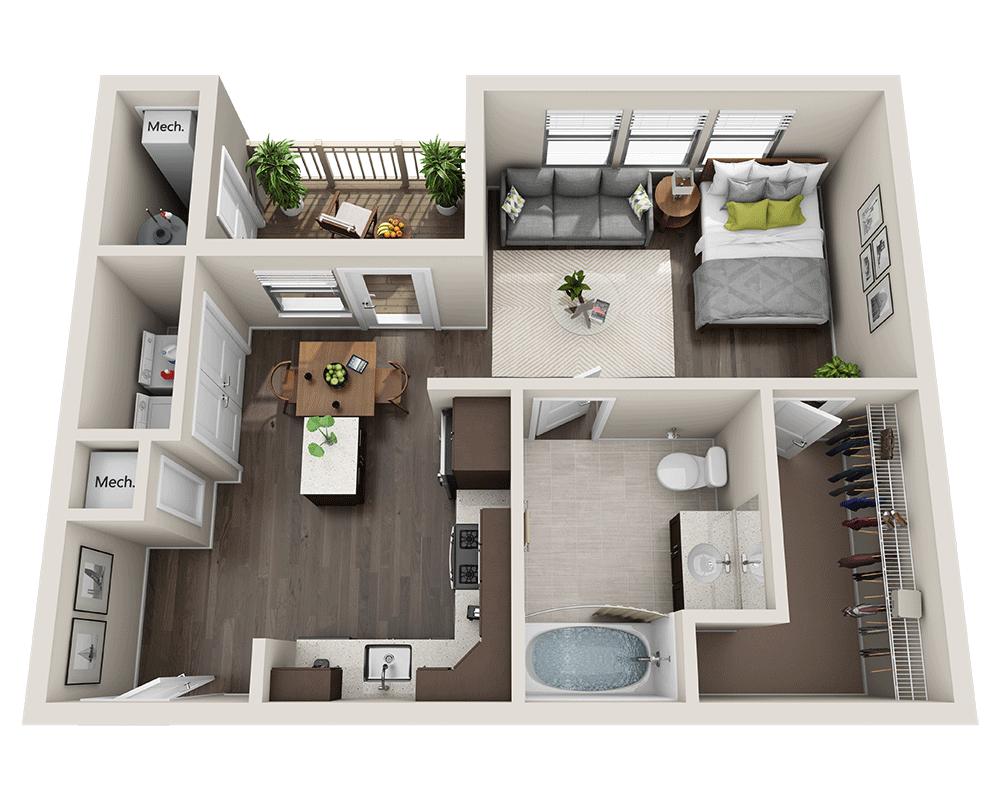 Floorplan diagram for Studio E1B, showing Studio