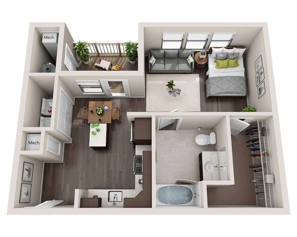 Floorplan diagram for Studio E1B, showing Studio