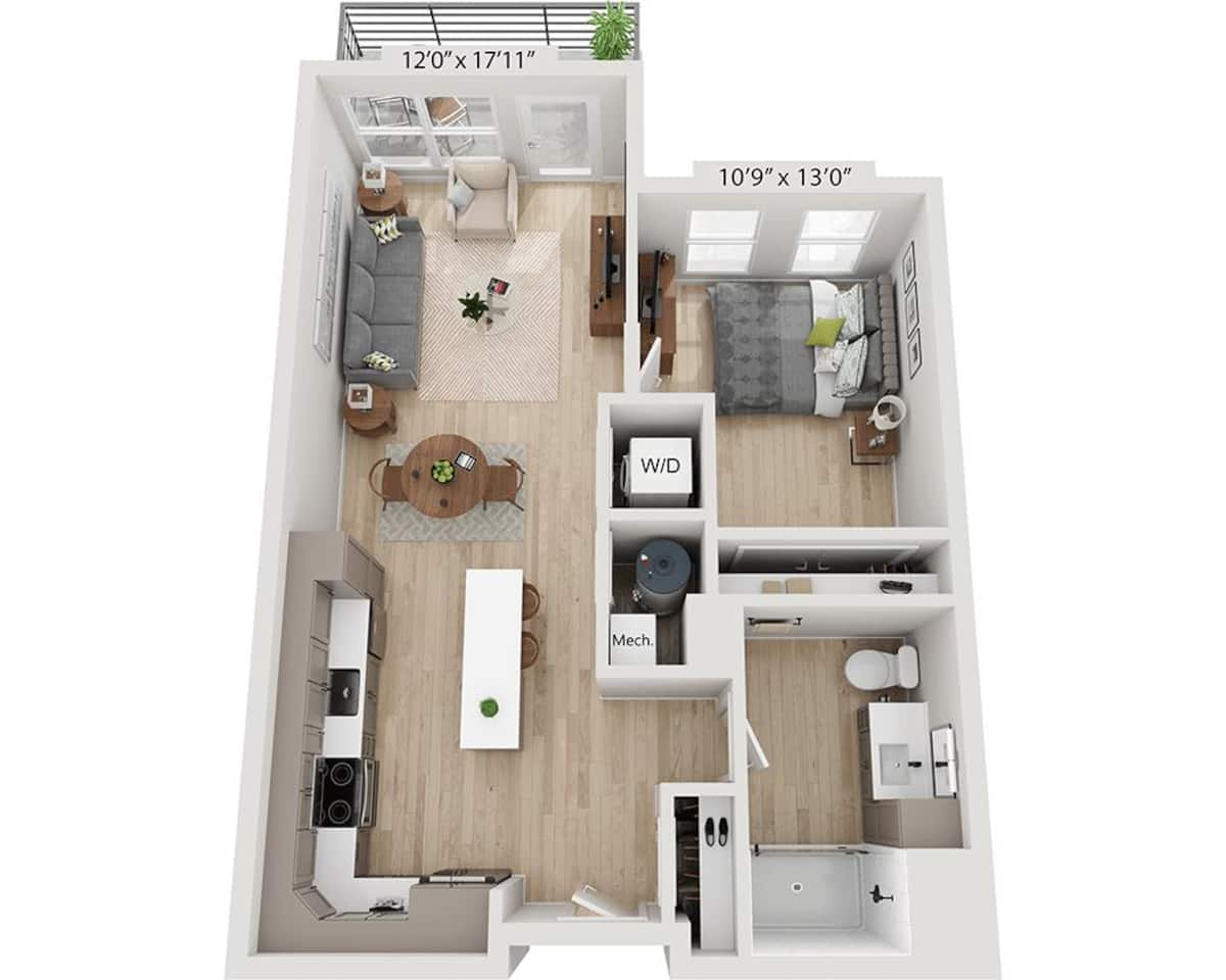 Floorplan diagram for One Bedroom A1A, showing 1 bedroom