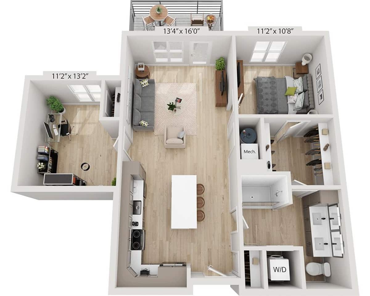 Floorplan diagram for One Bedroom A1AD, showing 1 bedroom