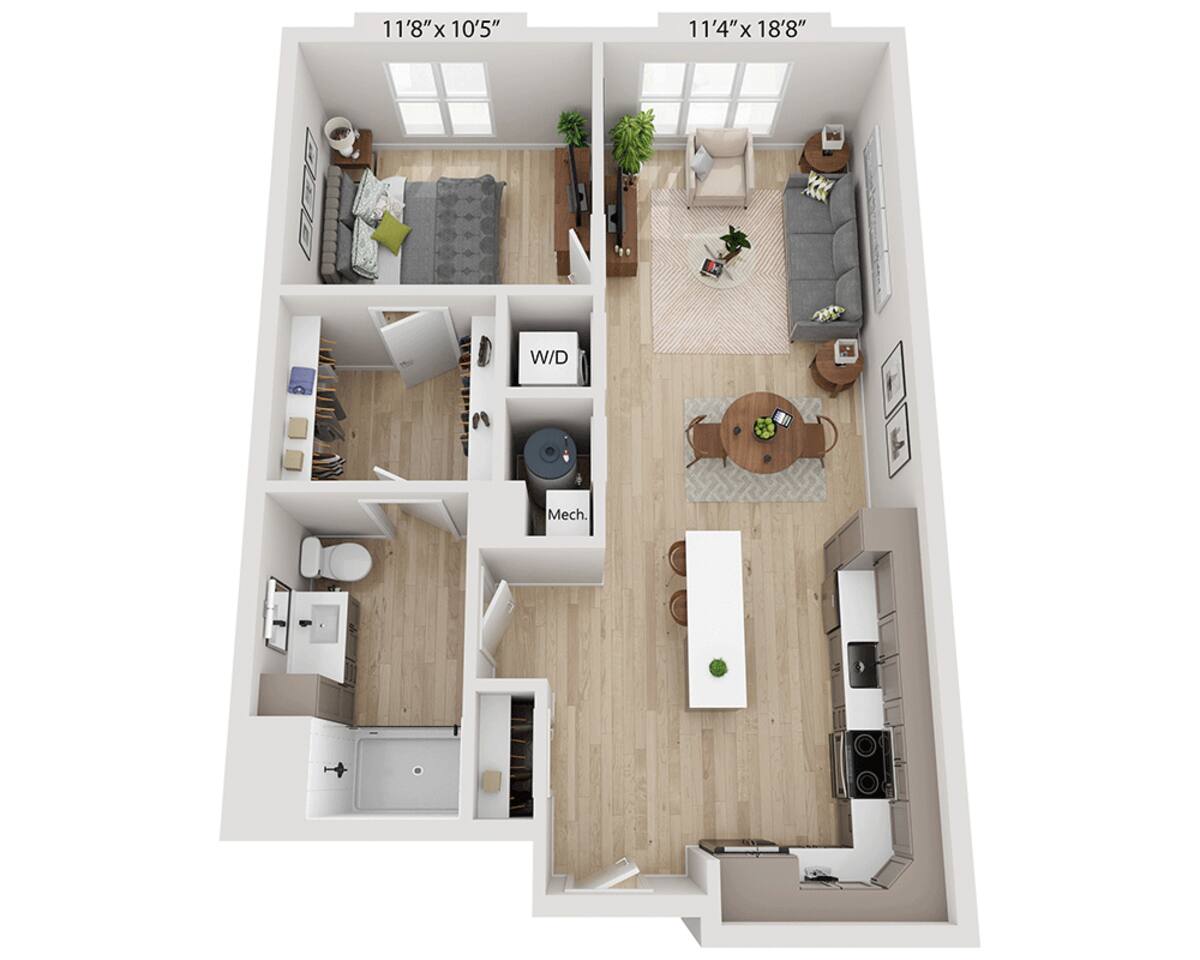 Floorplan diagram for One Bedroom A1C, showing 1 bedroom