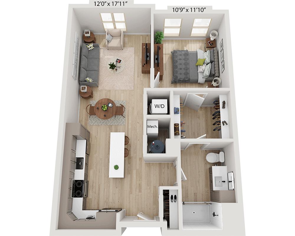 Plattegrond voor One Bedroom A1D, met 1 slaapkamer