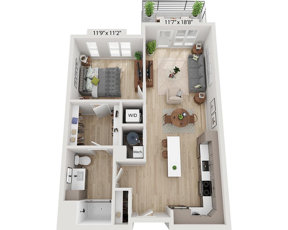 Plattegrond voor One Bedroom A1E, met 1 slaapkamer