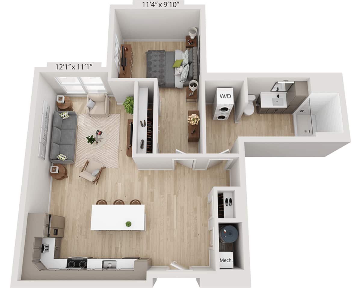 Floorplan diagram for One Bedroom A1G, showing 1 bedroom