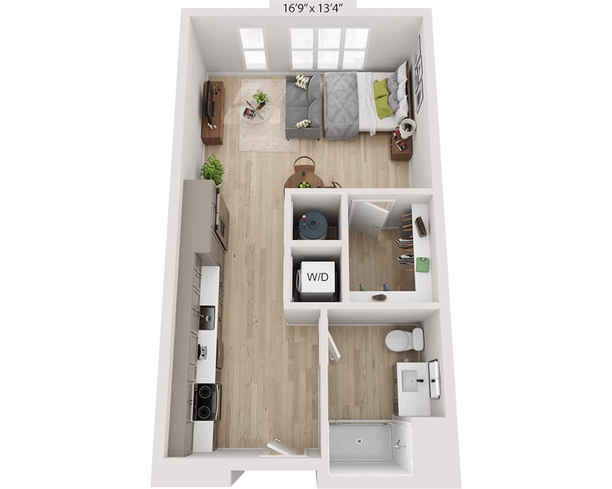 Floorplan diagram for Studio E1A, showing Studio