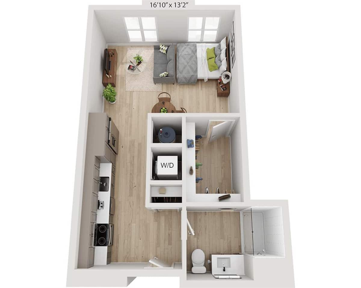 Floorplan diagram for Studio E1D, showing Studio