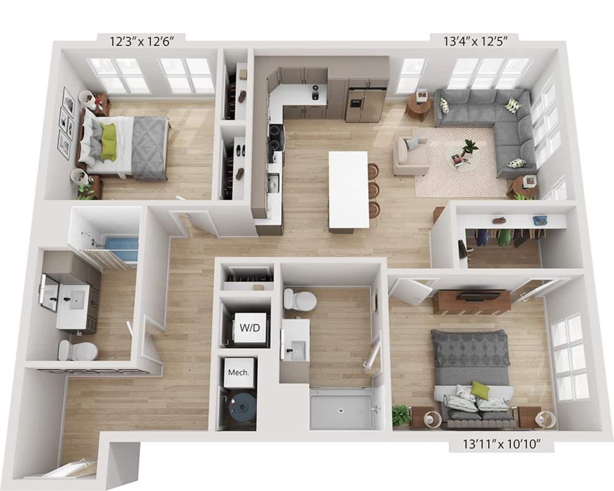 Floorplan diagram for Two Bedroom B2G, showing 2 bedroom