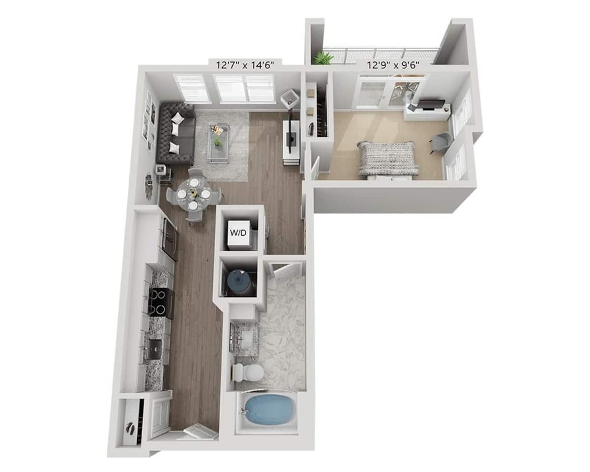 Floorplan diagram for One Bedroom A1A, showing 1 bedroom