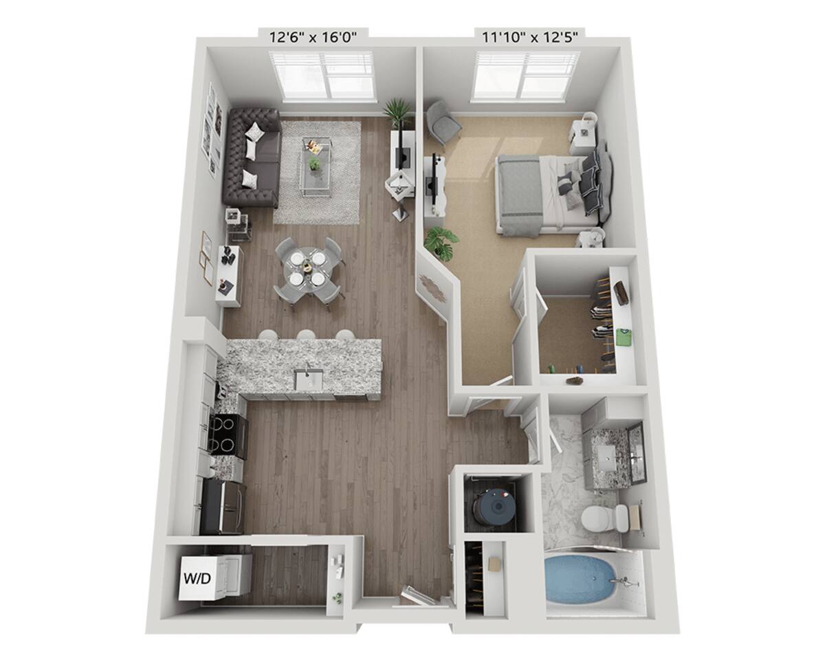 Floorplan diagram for One Bedroom A1D, showing 1 bedroom