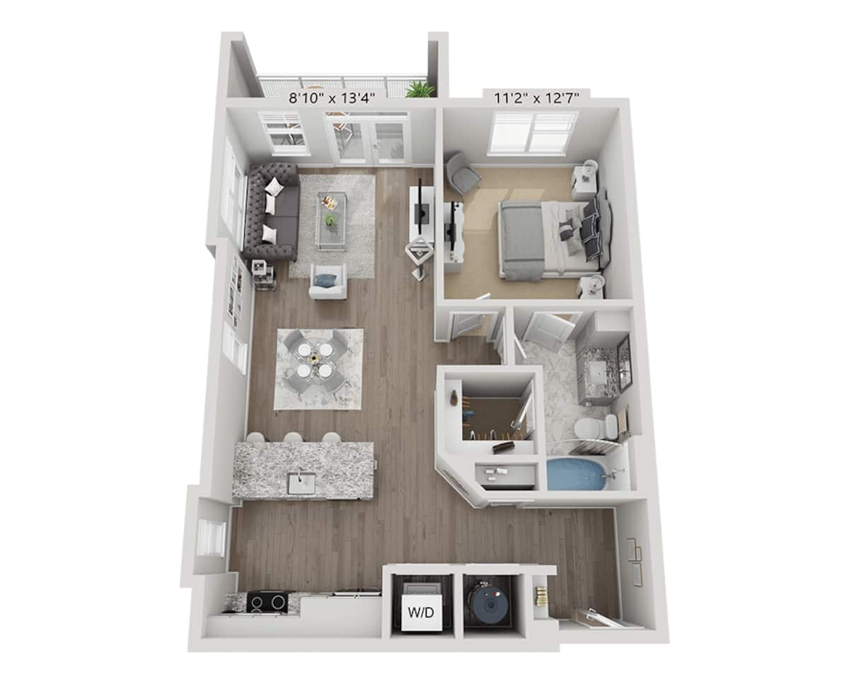 Floorplan diagram for One Bedroom A1H, showing 1 bedroom