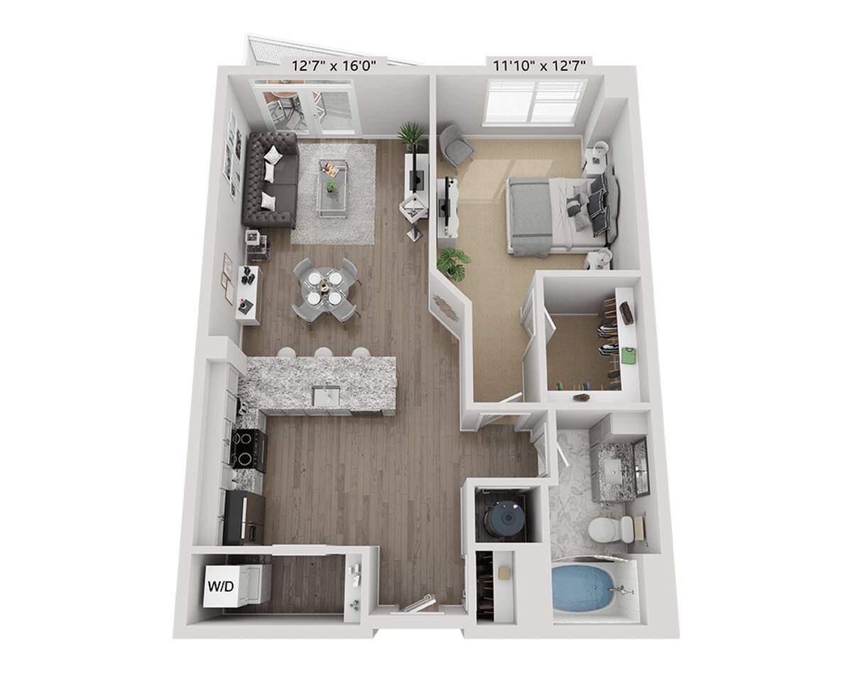 Floorplan diagram for One Bedroom A1I, showing 1 bedroom