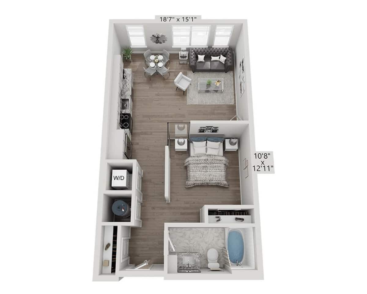 Floorplan diagram for Studio E1C, showing Studio