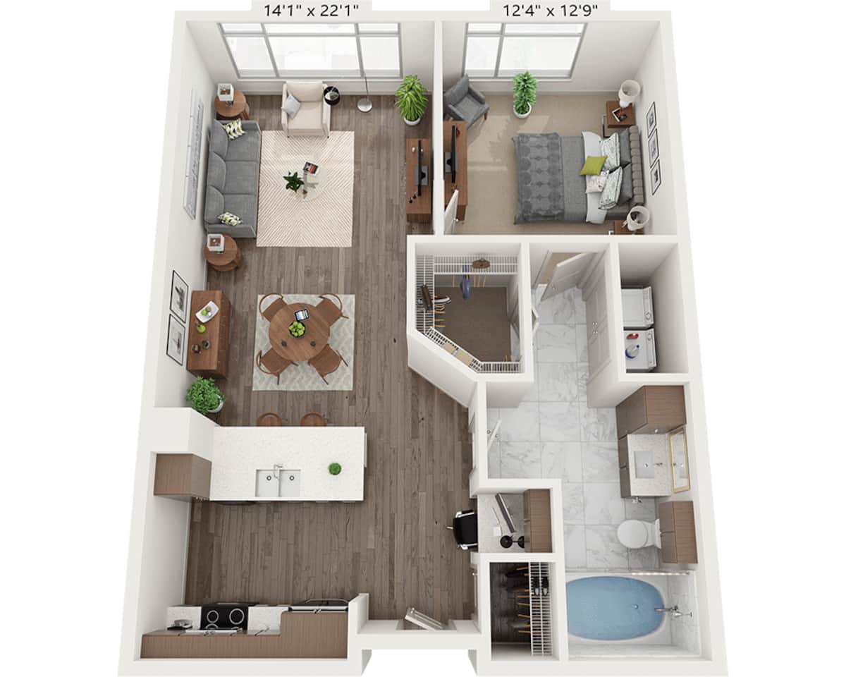 Floorplan diagram for One Bedroom A1A1, showing 1 bedroom