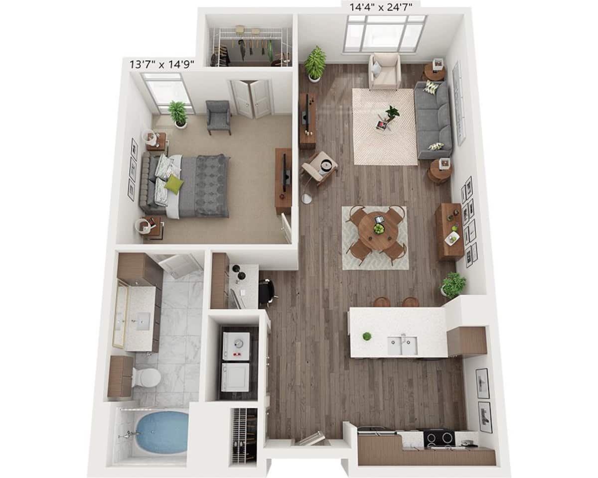 Floorplan diagram for One Bedroom A1B1, showing 1 bedroom