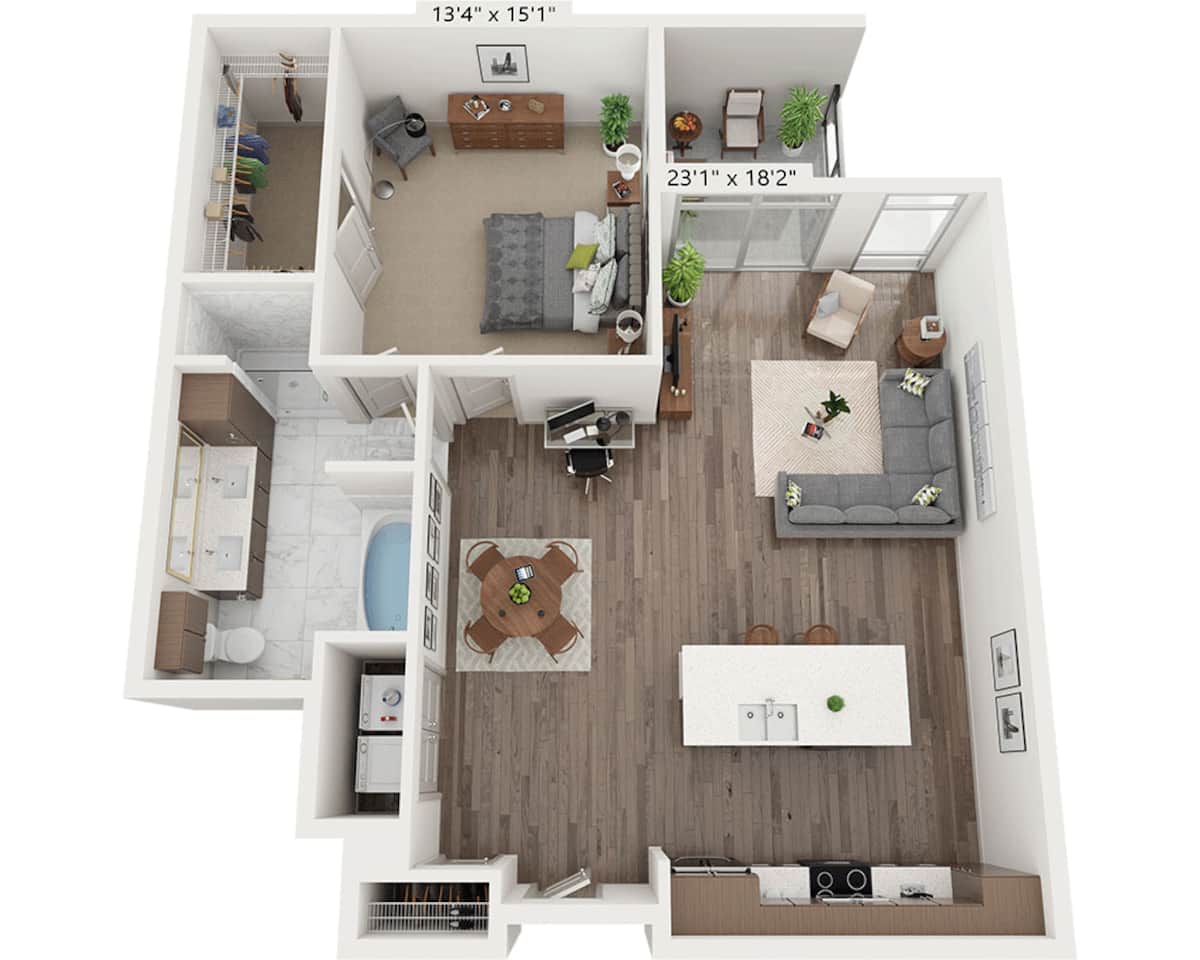 Floorplan diagram for One Bedroom A1F4, showing 1 bedroom