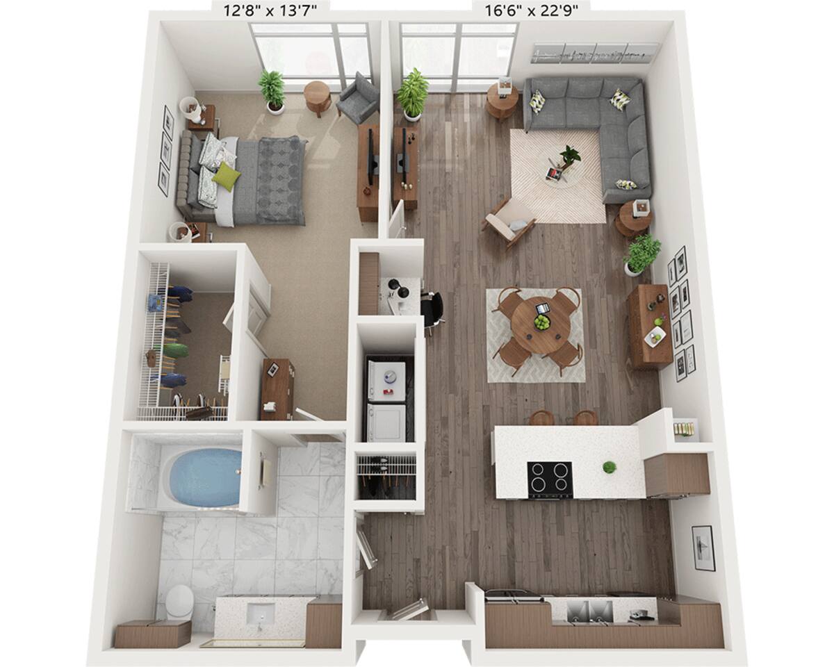 Floorplan diagram for One Bedroom A1H, showing 1 bedroom