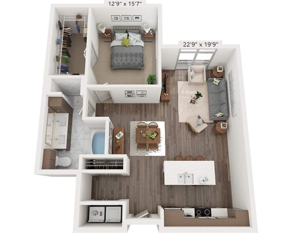 Floorplan diagram for One Bedroom A1I, showing 1 bedroom