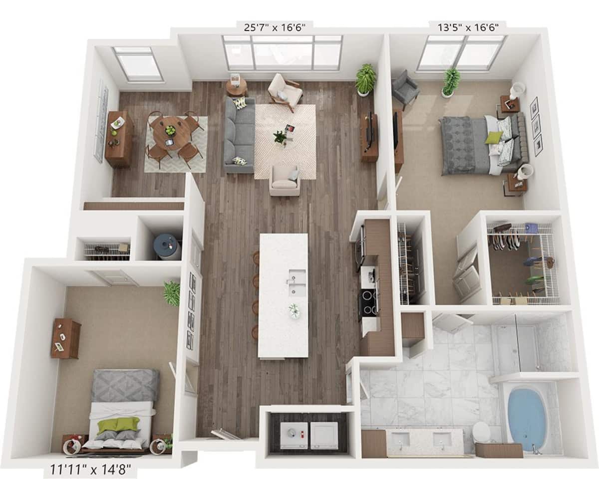 Floorplan diagram for One Bedroom w/ den A1AD, showing 1 bedroom