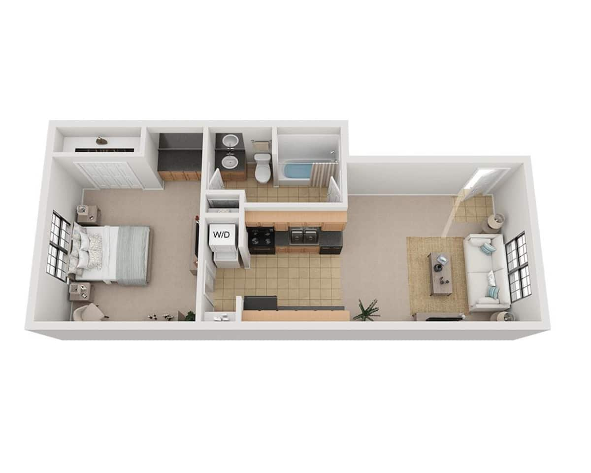 Floorplan diagram for Plan A1A, showing 1 bedroom