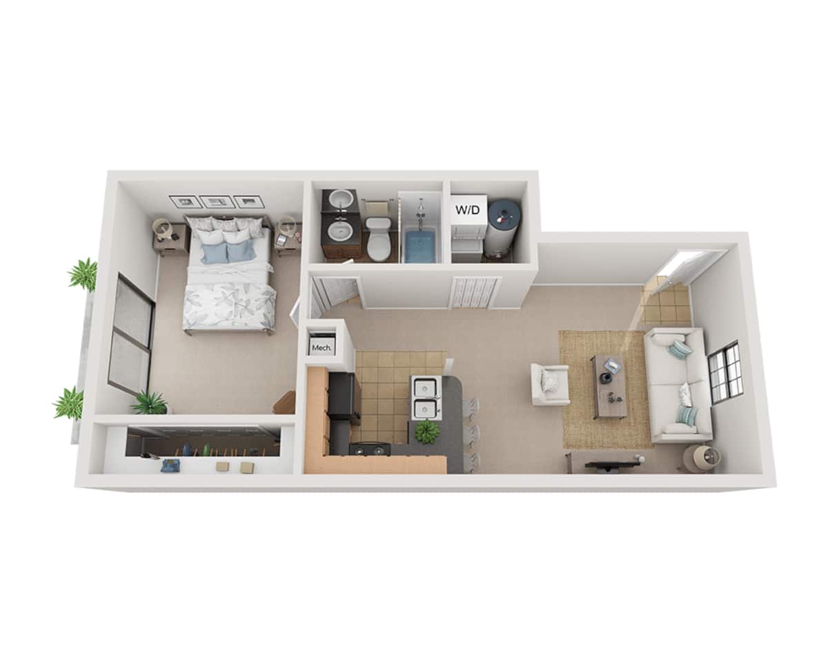 Floorplan diagram for Plan A1B, showing 1 bedroom
