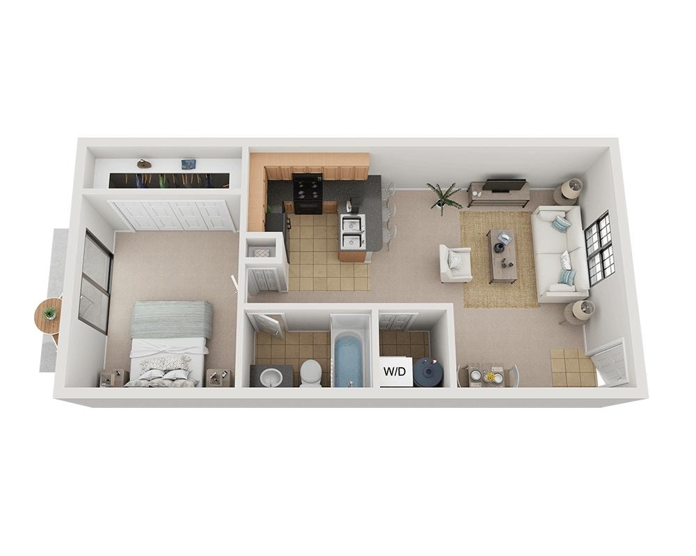 Floorplan diagram for Plan A1D, showing 1 bedroom