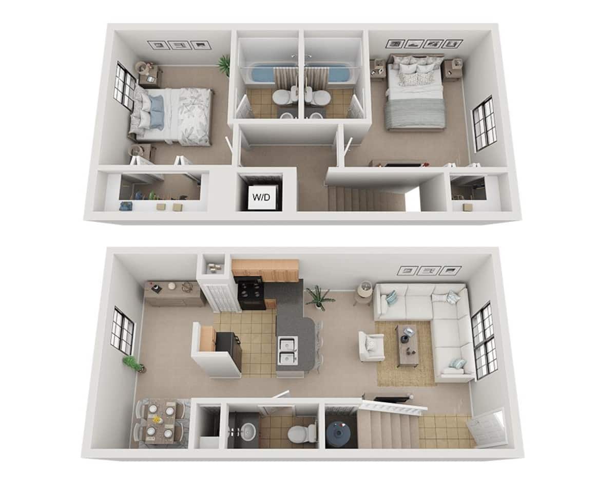 Floorplan diagram for Plan B2.5AT, showing 2 bedroom