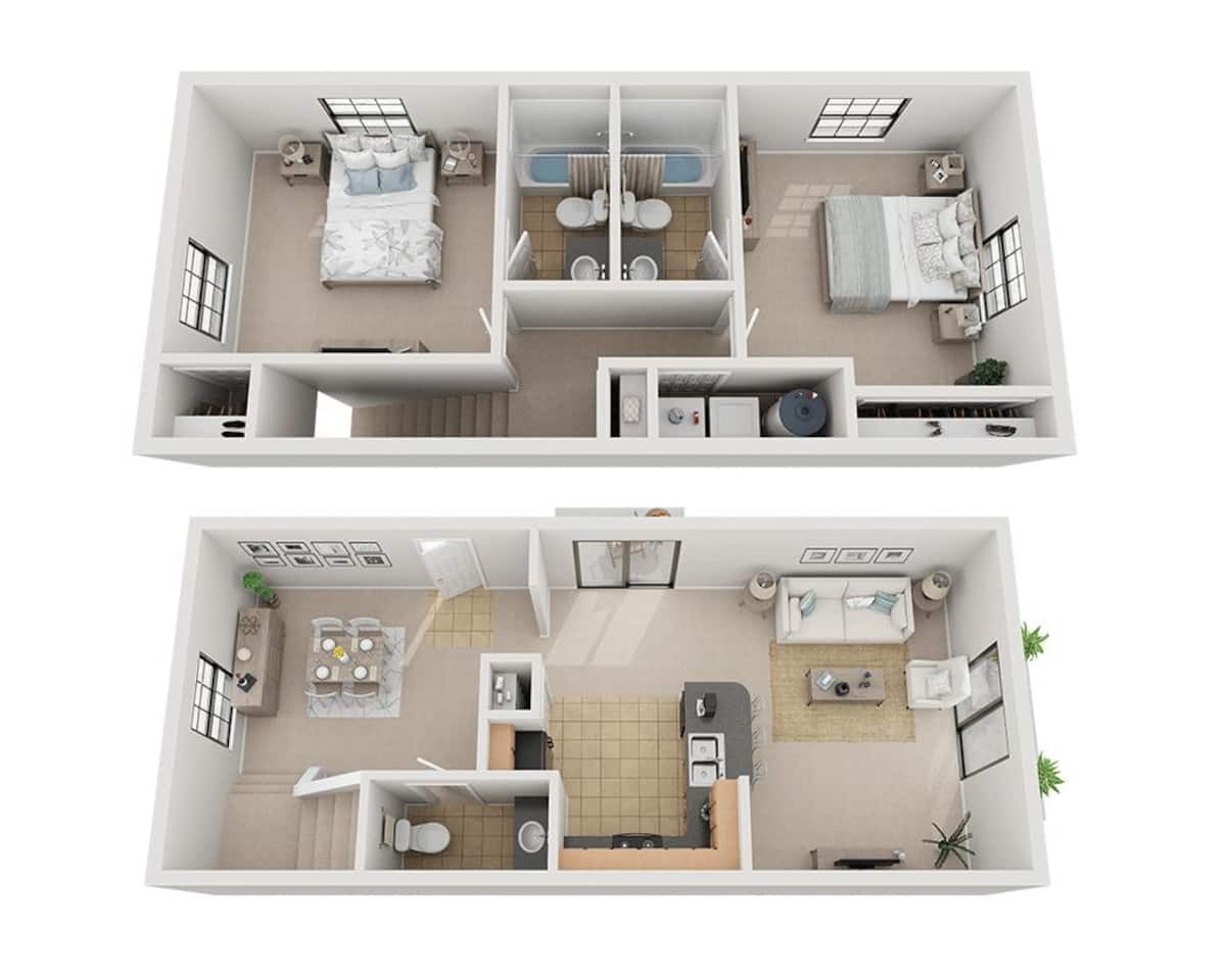 Floorplan diagram for Plan B2.5CT, showing 2 bedroom