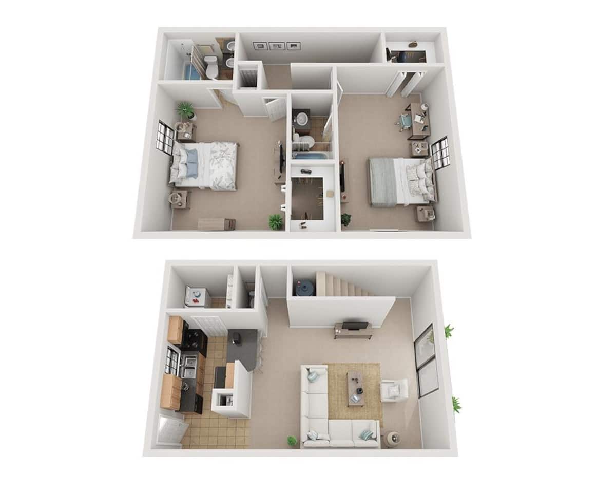 Floorplan diagram for Plan B2.5ET, showing 2 bedroom