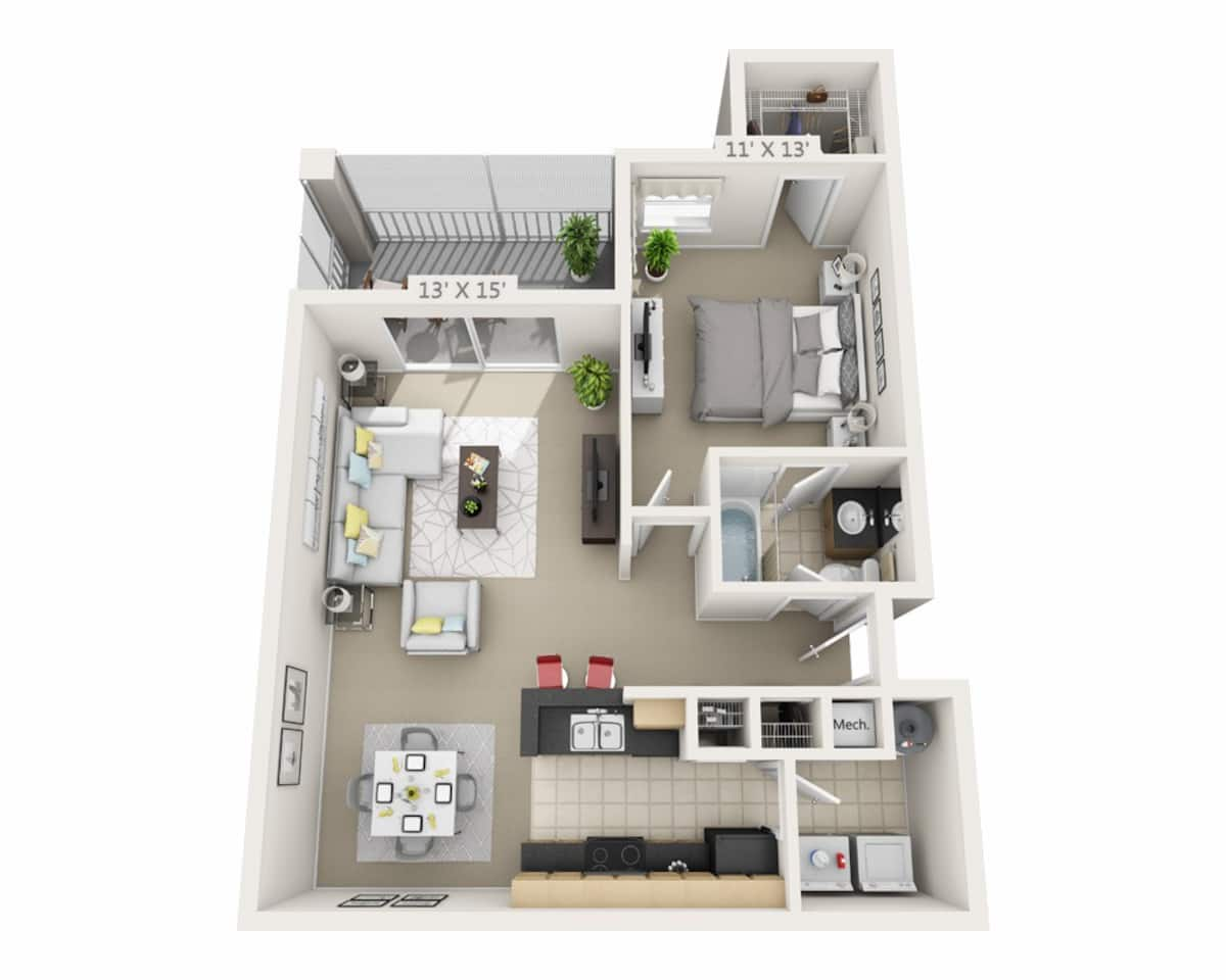 Floorplan diagram for One Bedroom A1B, showing 1 bedroom