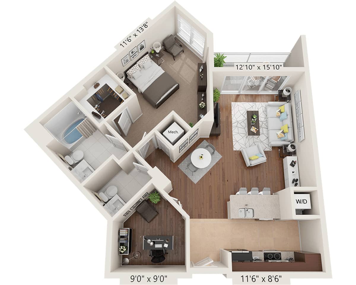 Floorplan diagram for One Bedroom with Den A1.5A, showing 1 bedroom
