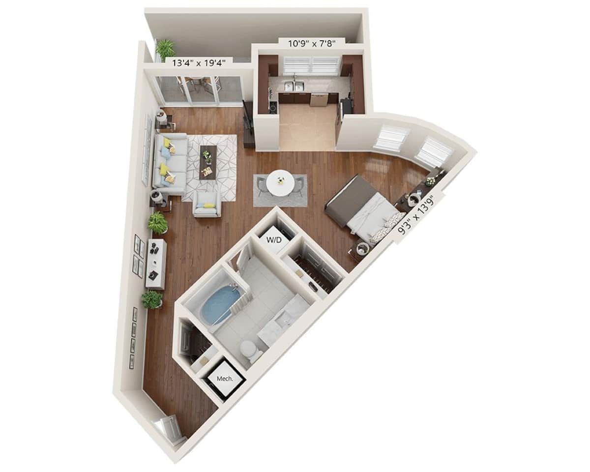 Floorplan diagram for Studio E1A, showing Studio