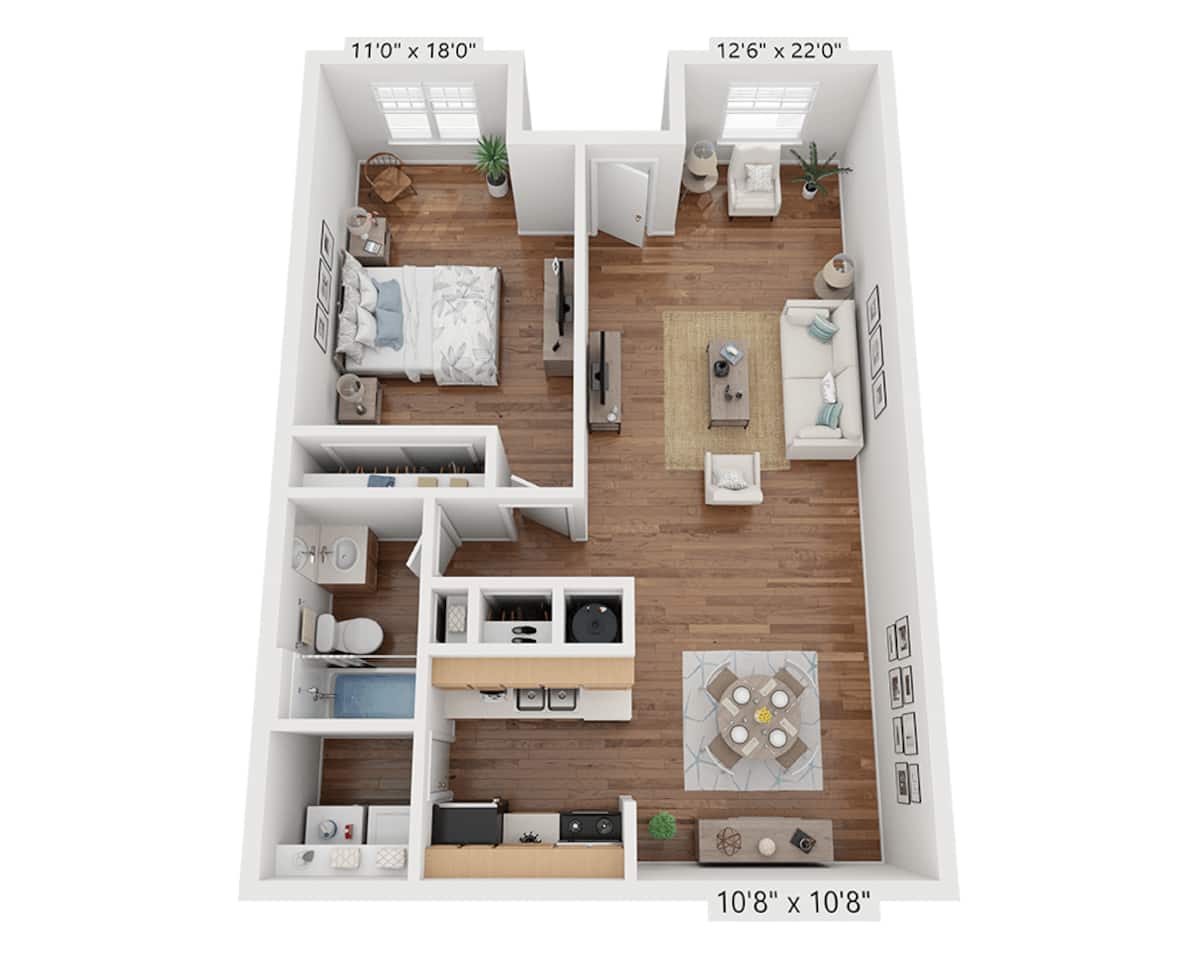 Floorplan diagram for Plan A1, showing 1 bedroom
