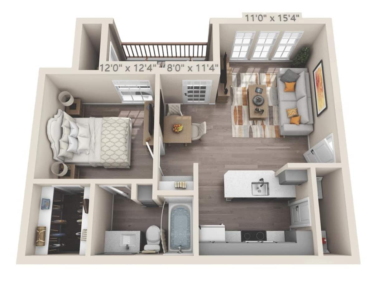 Floorplan diagram for Plan A1A, showing 1 bedroom