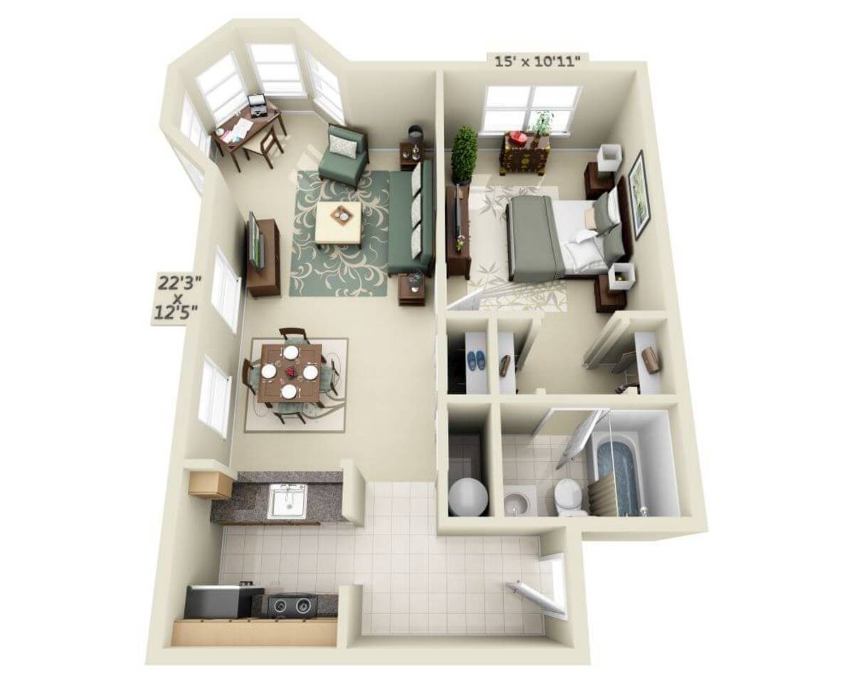Floorplan diagram for Jackson (A1C) - Short Term, showing 1 bedroom