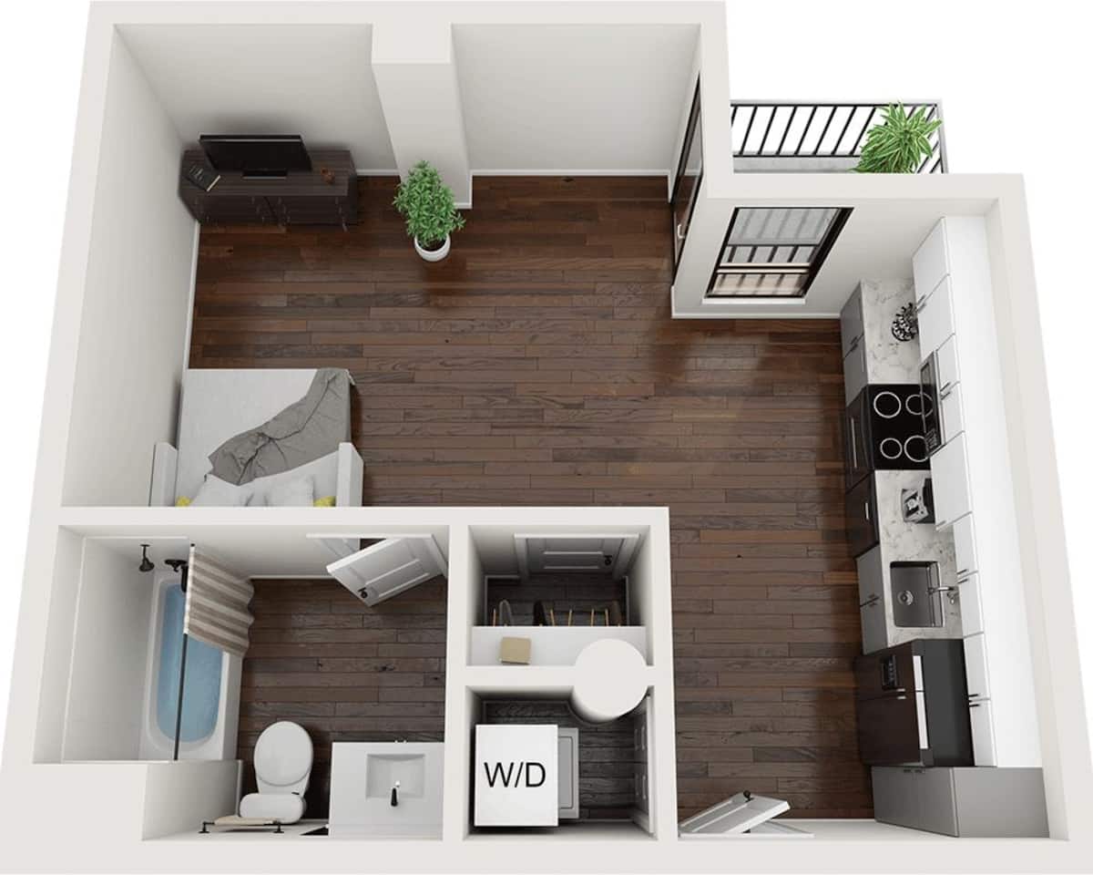 Floorplan diagram for Studio E1D22, showing Studio