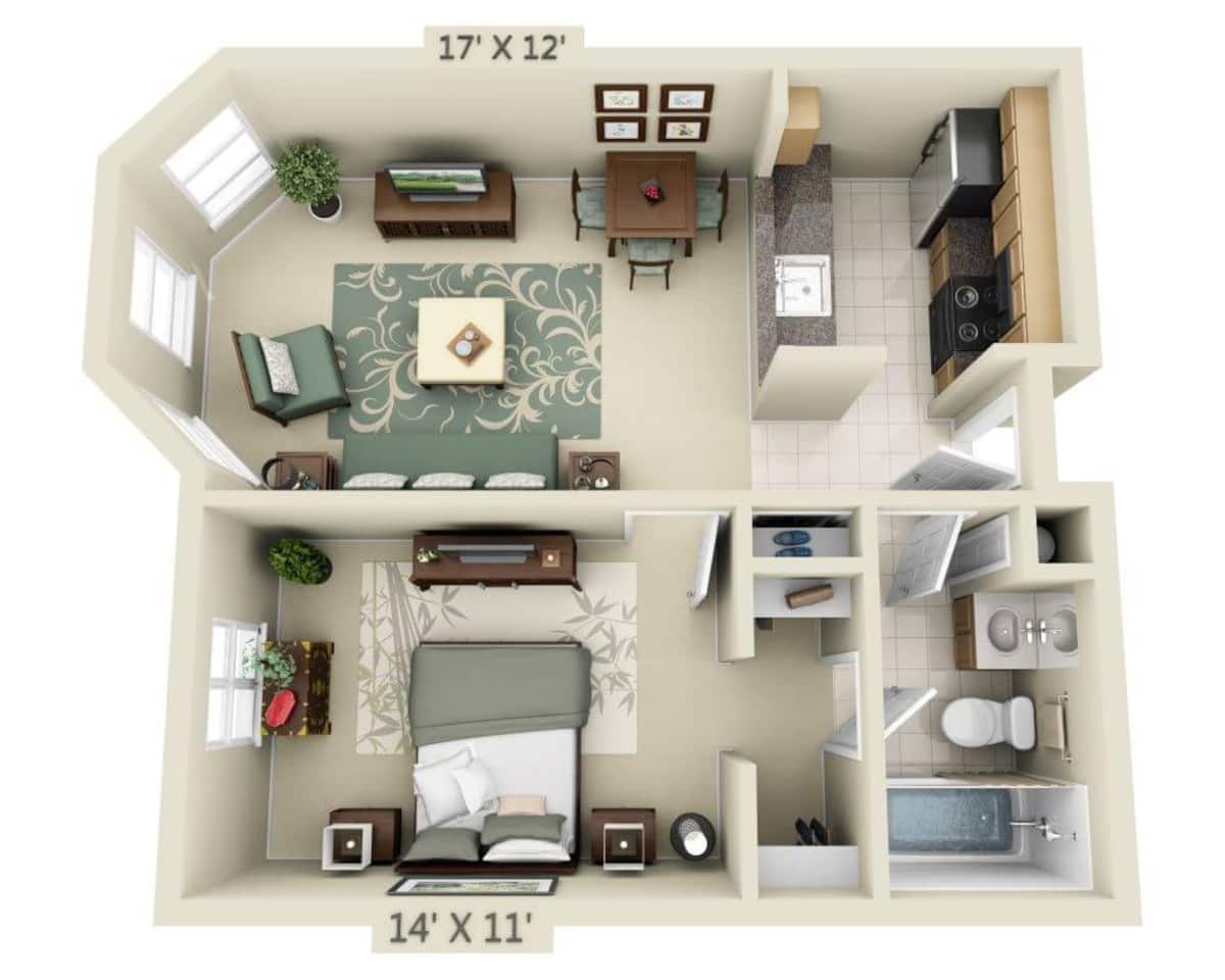 Floorplan diagram for Pierce (A1A), showing 1 bedroom