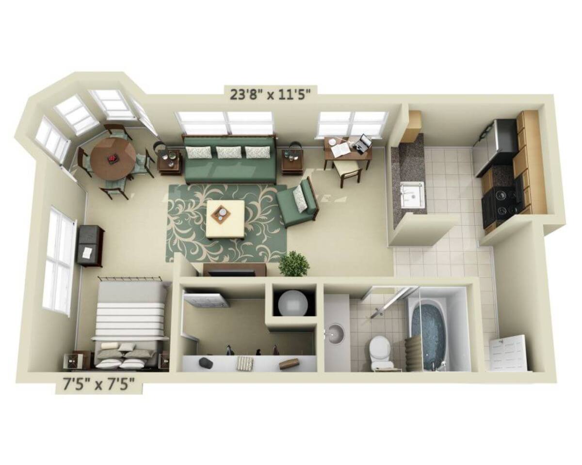 Floorplan diagram for Avery (E1B), showing Studio