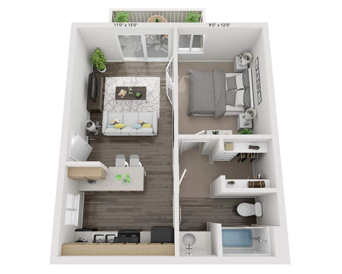 Floorplan diagram for Plan A1, showing 1 bedroom