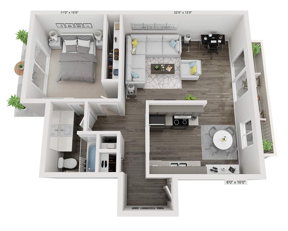 Floorplan diagram for Plan A2, showing 1 bedroom