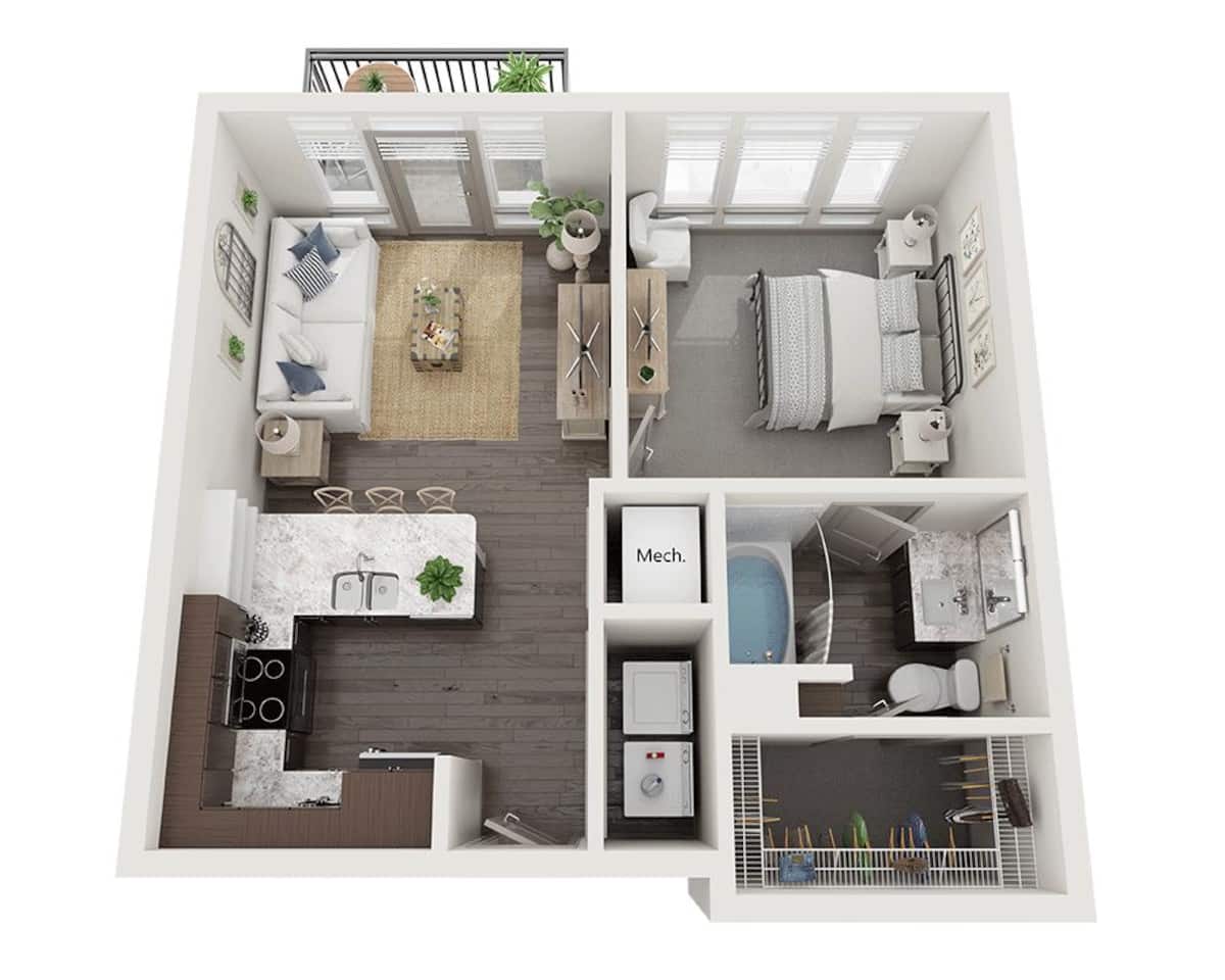 Floorplan diagram for One Bedroom A1A, showing 1 bedroom