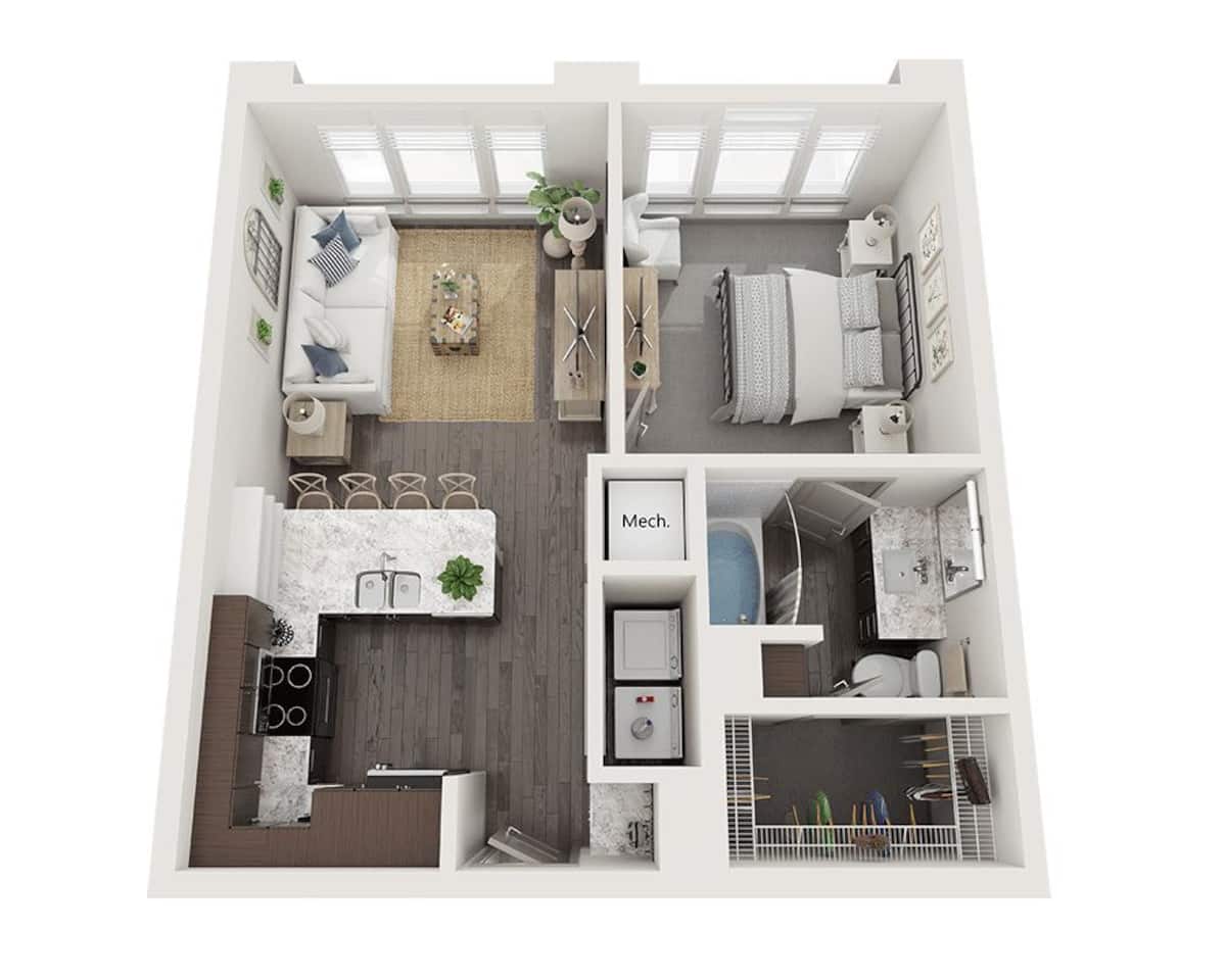 Floorplan diagram for One Bedroom A1C, showing 1 bedroom