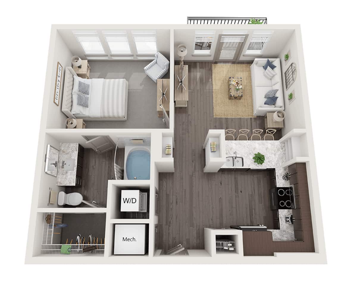 Floorplan diagram for One Bedroom A1D, showing 1 bedroom