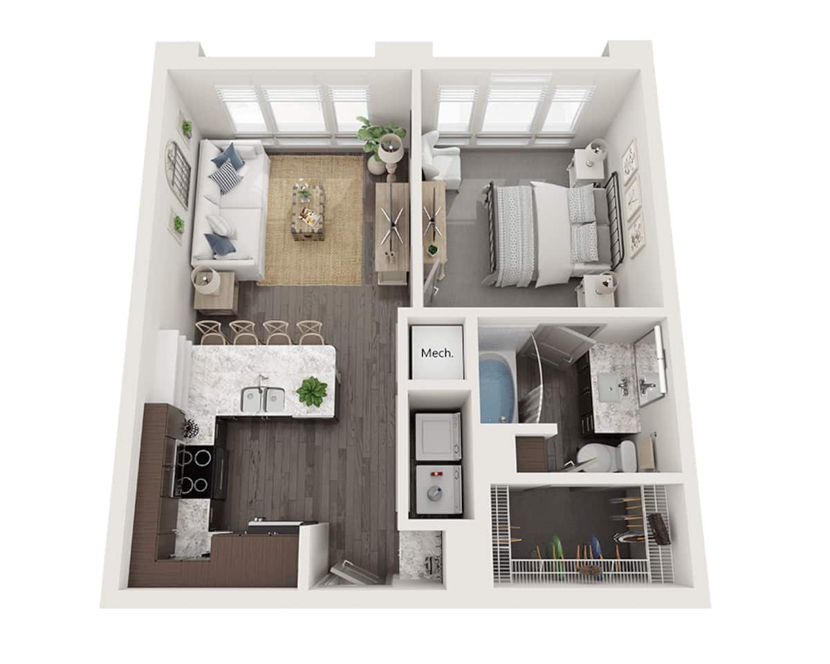 Floorplan diagram for One Bedroom A1F, showing 1 bedroom